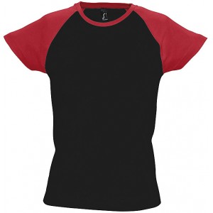 T-SHIRT SRA M/CURTA MILKY PRETA C/MANGAS VERMELHA